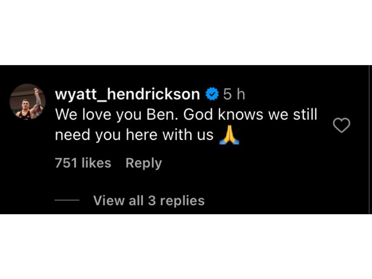 Wyatt Hendrickson’s comment on Instagram